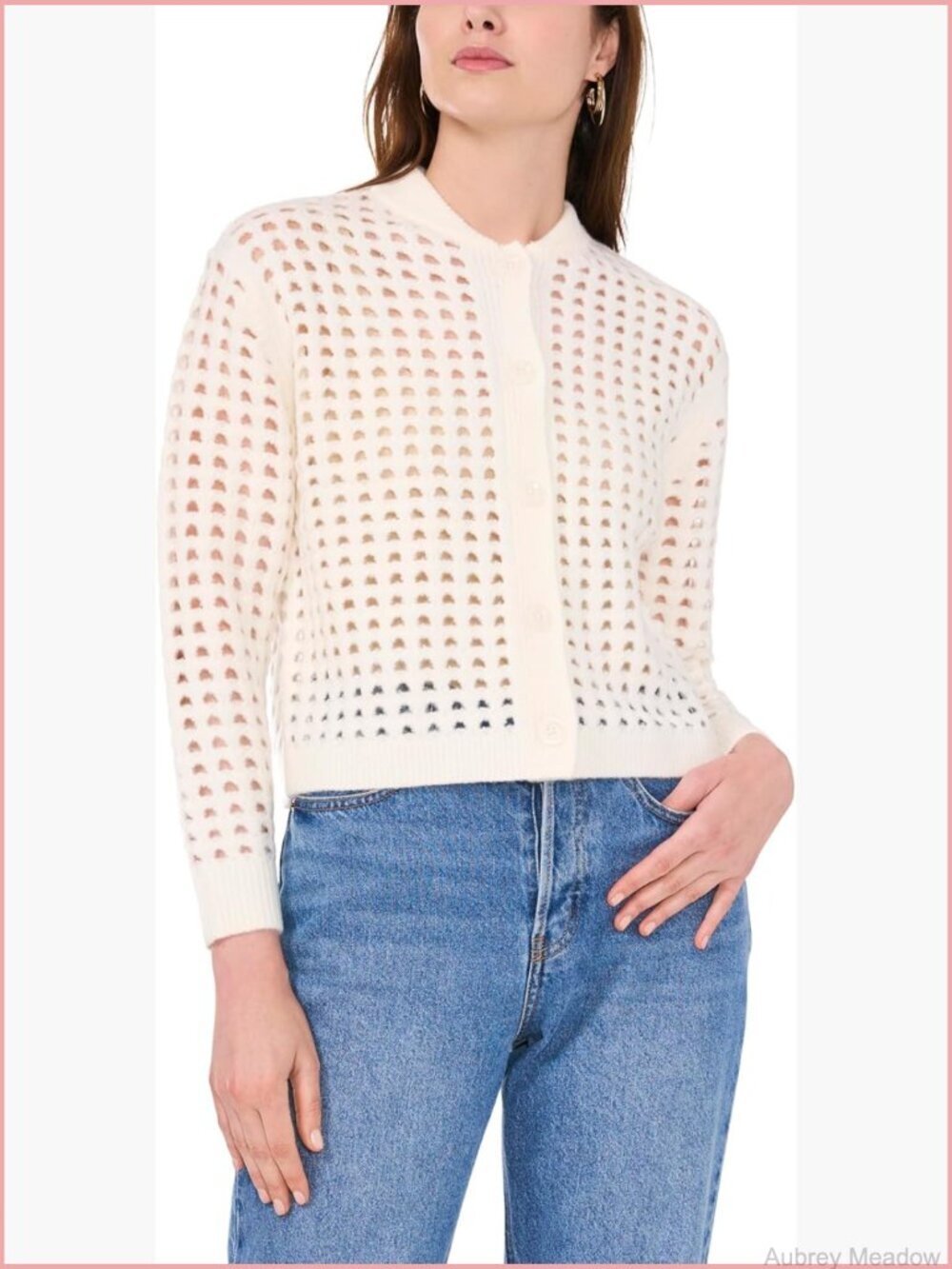 Pointelle Long Sleeve Button Front Cardigan